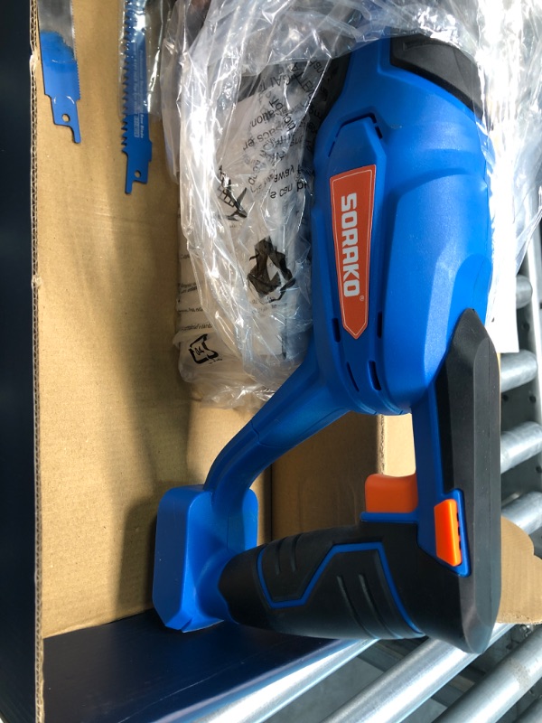 Photo 5 of SORAKO Cordless Reciprocating Saw, 20V MAX Battery Power Saw,4.0Ah Battery and Charger, 0-3000 SPM Variable Speed, Battery Powered Saw, 2 Saw Blades for Wood/Metal/PVC