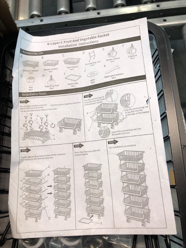 Photo 3 of 6 Tier Fruit Basket for Kitchen, Fruit and Vegetable Storage Cart Stackable Wire Baskets with Wheels Vegetable Produce Basket Potato Onion Storage Bins Rack for Kitchen Pantry