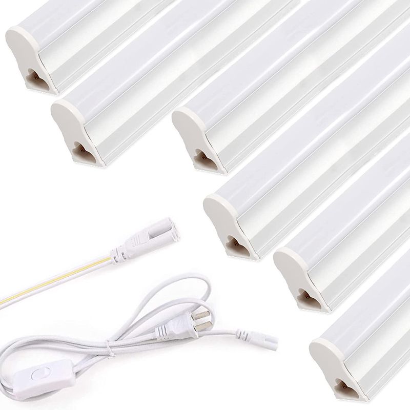 Photo 1 of LED T5 Integrated Single Fixture, 4FT, 2200 LM, 120 V, 80 CRI, 6500K (Super Bright White), 22W, Corded Electric with ON/Off Switch, ETL Listed, for Garage CeilingPlug and Play- 6 Pack