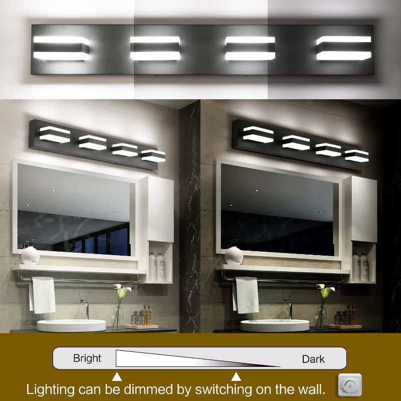 Photo 1 of Light Fixtures Over Mirror?4-Light LED Lights for Bathroom, Dimmable Black Vanity Light