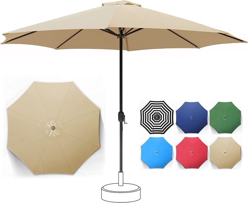 Photo 1 of Mansader 11Ft Patio Umbrella Outdoor Market Umbrella with 8 Sturdy Ribs (Khaki)