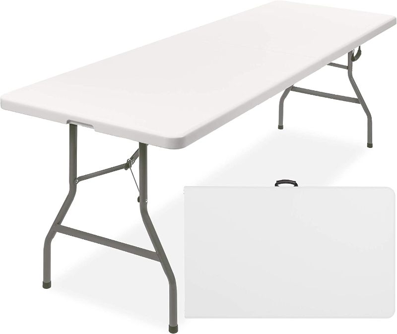 Photo 1 of Best Choice Products 8ft Plastic Folding Table, Indoor Outdoor Heavy Duty Portable w/Handle, Lock for Picnic, Party, Pong, Camping - Whit