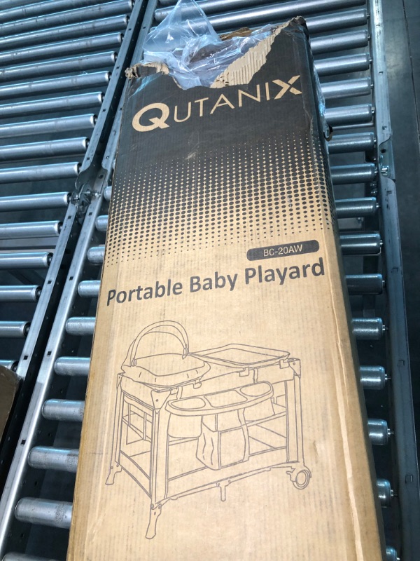 Photo 2 of 5 in 1 Multifunctional Pack and Play,Qutanix Foldable Baby Crib with Bassinets,Changing Table,Newborn Napper with Canopy,Diaper Stacker,Baby Playpen for Babies and Toddlers