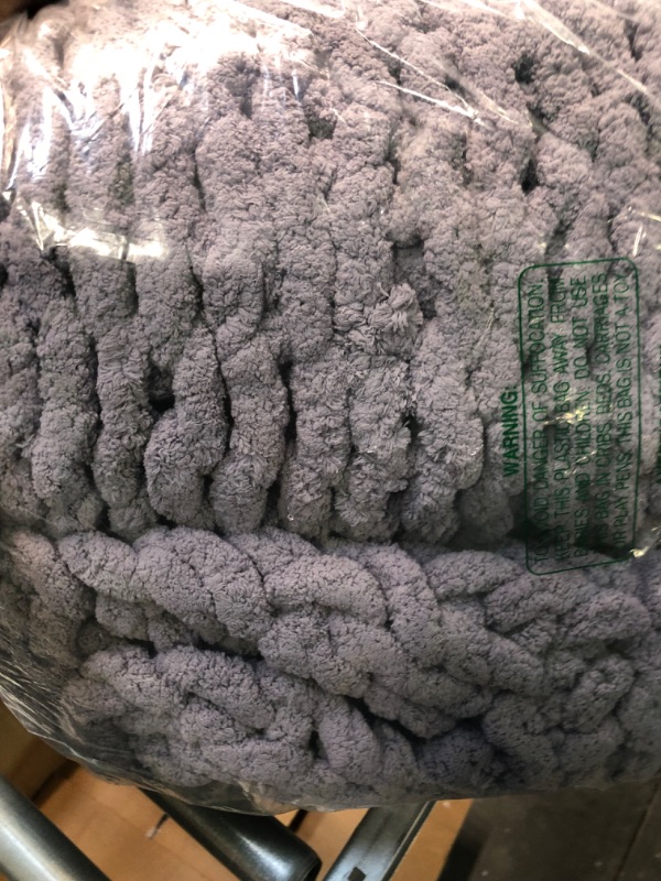 Photo 3 of Chunky Knit Blanket Throw 51x63, Soft Chenille Chunky Knitted Throw Blanket, Big Knit Blankets Chunky, Thick Cable Knit Throw, Large Rope Knot Throw Blankets for Couch Bed Sofa(Light Grey)