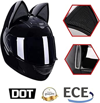 Photo 1 of Cat Ears Motorcycle Helmet DOT Certification Men and Women Cool Cat Locomotive Helmet Full Face Moto Adults All Seasons size-M