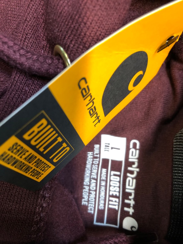 Photo 6 of CARHARTT MEN'S HOODED LOGO-SLEEVE SWEATSHIRT-COLOR WINE SIZE-L TALL