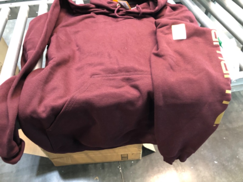 Photo 4 of CARHARTT MEN'S HOODED LOGO-SLEEVE SWEATSHIRT-COLOR WINE SIZE-L TALL