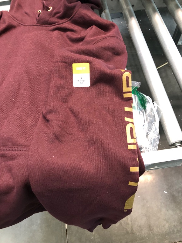 Photo 5 of CARHARTT MEN'S HOODED LOGO-SLEEVE SWEATSHIRT-COLOR WINE SIZE-L TALL