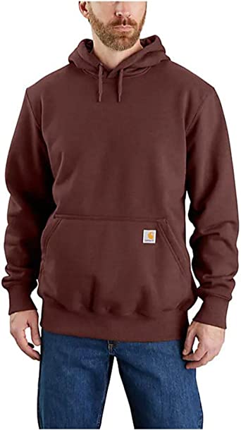 Photo 1 of CARHARTT MEN'S HOODED LOGO-SLEEVE SWEATSHIRT-COLOR WINE SIZE-L TALL