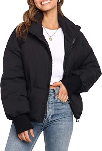 Photo 1 of MEROKEETY Women's Winter Long Sleeve Zip Puffer Jacket Pockets Baggy Short Down Coats-COLOR BLACK
SIZE-M