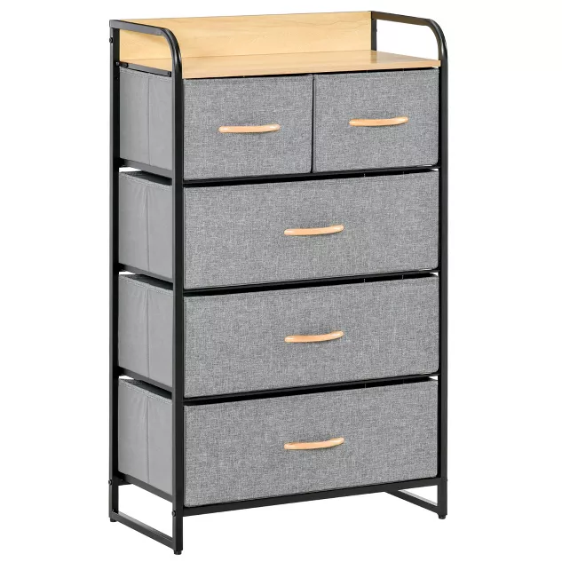 Photo 1 of Dresser Organizer with 5 Drawers, Fabric Dresser Tower for Bedroom, Hallway, Entryway, Closets - Dark Gray AND BLACK