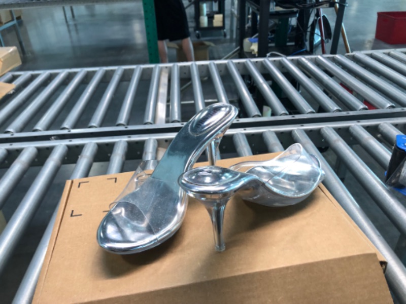 Photo 1 of NBUUNBU Silver Clear Heels For Women Dress Shoes Transparent Strap Sexy Stilletos Heels Open Toe High Silver Heeled Sandals Pump Mules