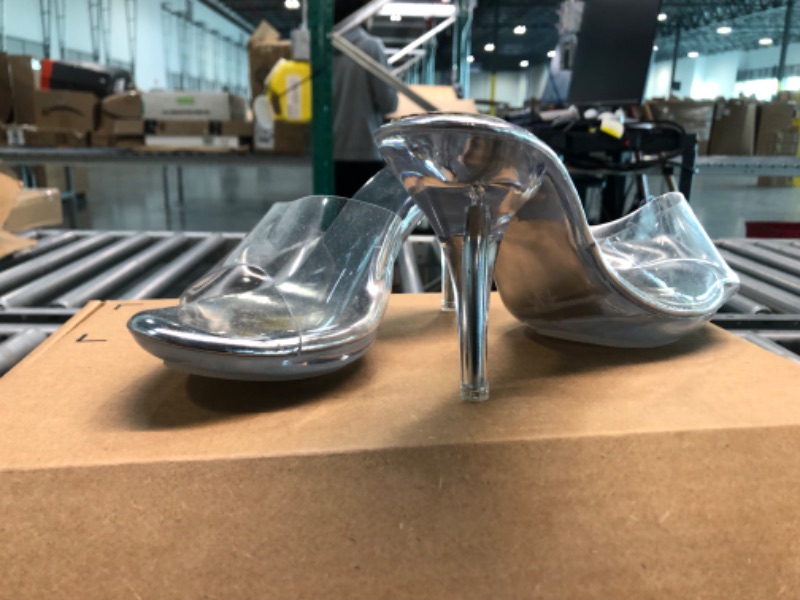 Photo 1 of NBUUNBU Silver Clear Heels For Women Dress Shoes Transparent Strap Sexy Stilletos Heels Open Toe High Silver Heeled Sandals Pump Mules