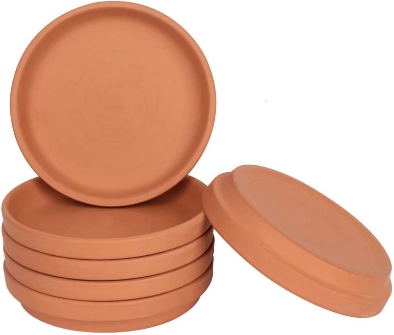 Photo 1 of 7 Inch Middle Terracotta Pot Plant Saucer - 12pcs Middle Round Plant Pot Saucers, Middle Clay Plant Tray Perfect for 6 Inch 6.5 Inch 7 Inch Flower Pot with Drainage Hole and Great for Indoor or Outdoor