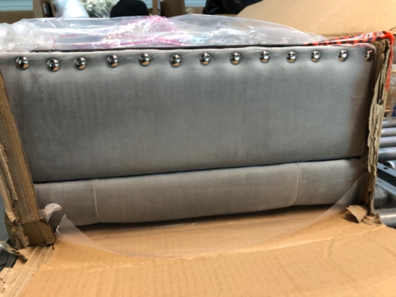 Photo 3 of 24KF Velvet Modern Upholstered Tufted Button Storage Bench with Studded Nails for Living Room 5076 - COLOR GREY Storage Bench Black Bench