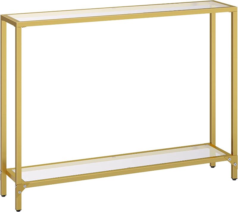 Photo 1 of HOOBRO 39.4" Gold Console Table, Tempered Glass Sofa Table, Narrow Entryway Table, Metal Frame, Modern Style, Hallway, Living Room, GD04XG01