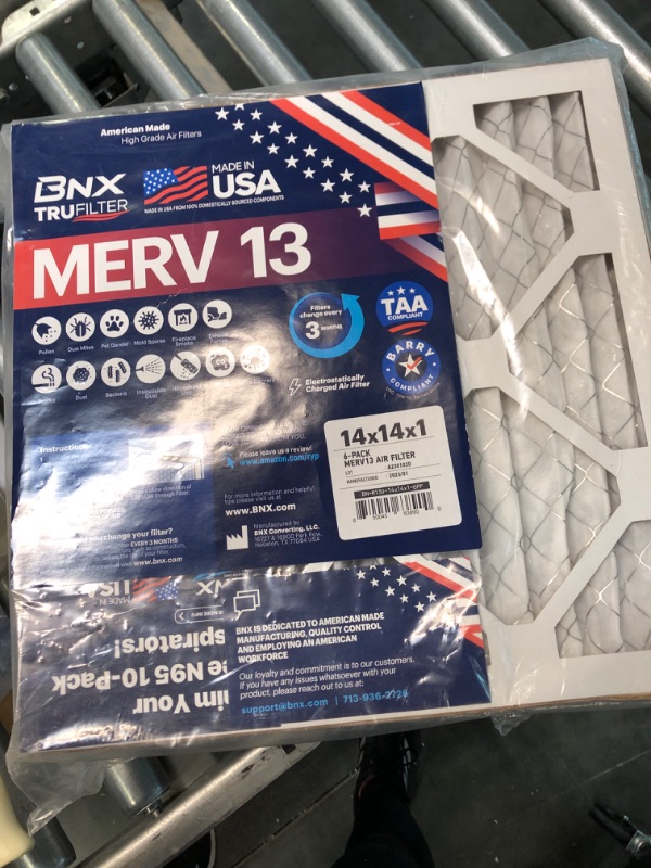 Photo 4 of BNX 14x14x1 MERV 13 AC Furnace Air Filter 6 Pack - MADE IN USA - Electrostatic Pleated Air Conditioner HVAC AC Furnace Filters - Removes Pollen, Mold, Bacteria 14x14x1 6-Pack