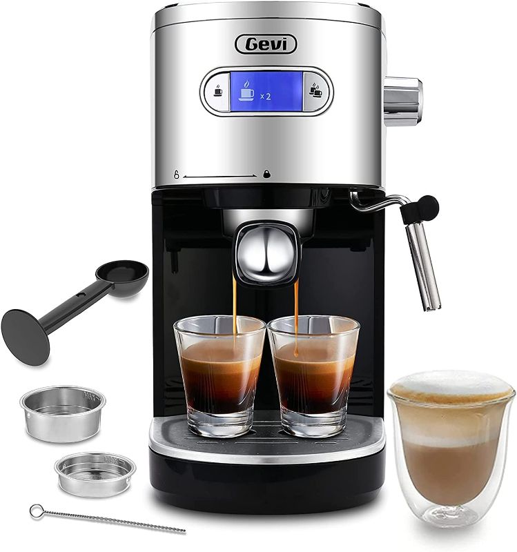 Photo 1 of Gevi Espresso Machines 20 Bar Fast Heating Cappuccino Machine with Milk Frother for Espresso, Latte and Mocha, 1.2L Water Tank, Black, 1350W