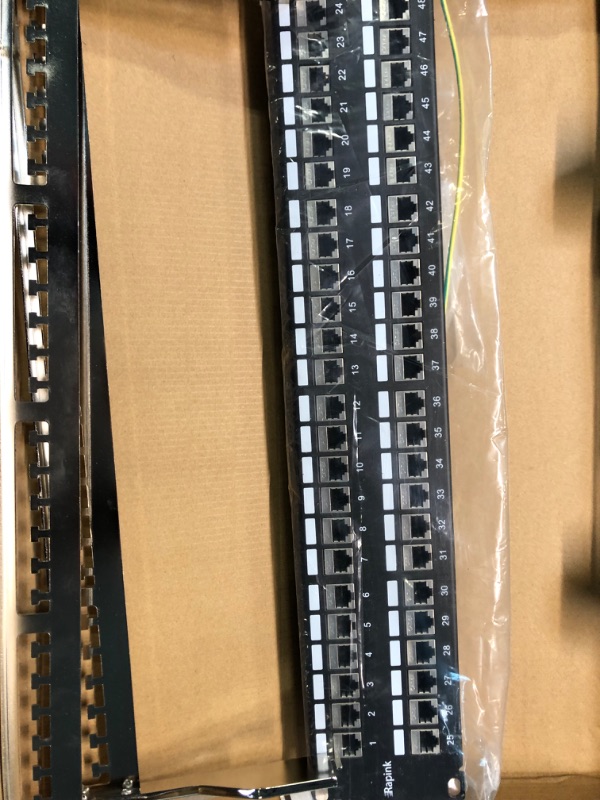 Photo 5 of Rapink Patch Panel 48 Port Cat6A with Inline Keystone 10G Support, Coupler Patch Panel STP Shielded 19-Inch with Removable Back Bar, 1U Network Patch Panel for Cat7, Cat6, Cat6A, Cat5e, Cat5 Cabling 48Port