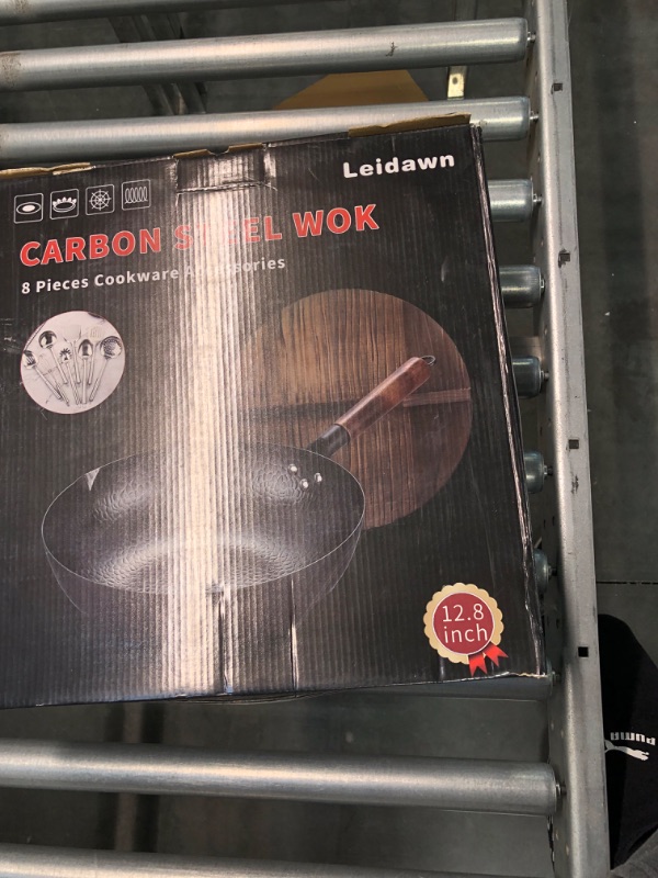 Photo 3 of 12.8"Carbon Steel Wok - 11Pcs Woks and Stir Fry Pans with Wooden Handle and Lid,10 Cookware Accessories,For Electric,Induction and Gas Stoves