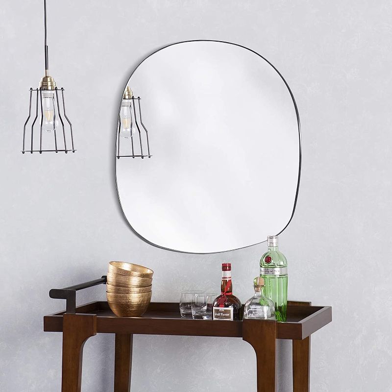 Photo 1 of EDGEWOOD Asymmetrical Accent Wall Mounted Irregular Oval Mirror Decor for Living Room Bedroom Entryway, Small Size 19.7 x 20.5 Inches