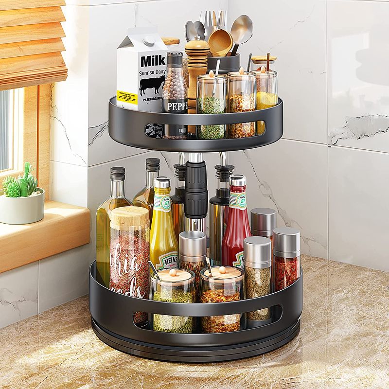 Photo 1 of Lazy Susans Organizer 2 Tier Metal Steel Turntable Rotating Spice Racks for Pantry Cabinet Cupboard Table, 10 inch, COLOR-BLACK