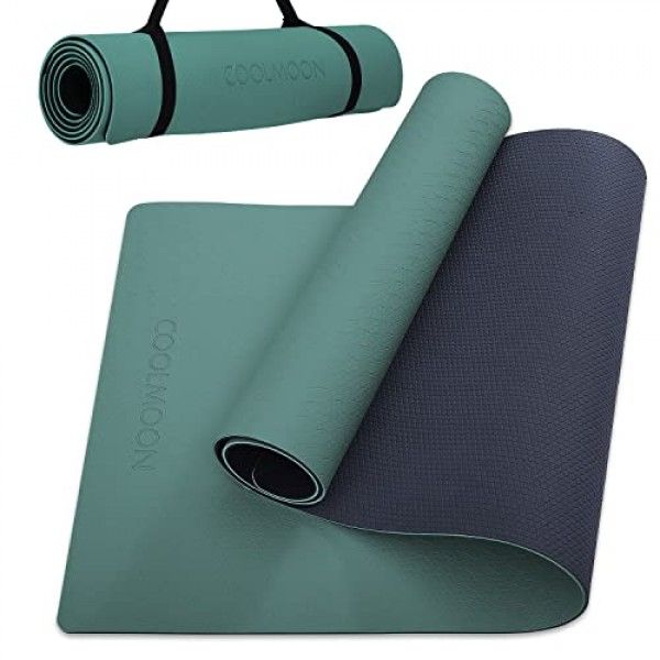 Photo 1 of COOLMOON 1/4 Inch Extra Thick Yoga Mat Double-Sided Non Slip,Yoga Mat For Women and Men,Fitness Mats With Carrying Strap,Eco Friendly TPE Yoga Mat , Pilates And Exercises Mat