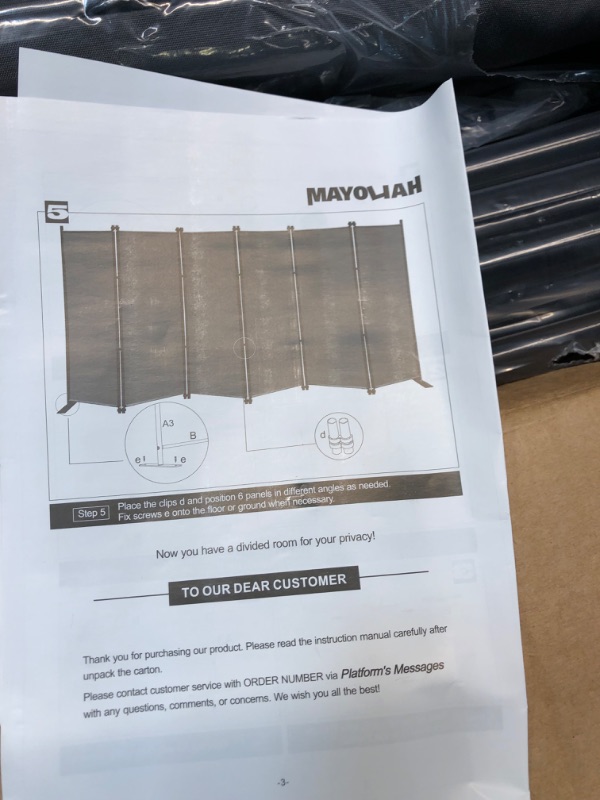 Photo 5 of 6 Panel Folding Privacy Screen, 10 ft. Extra Wide Partition Room Divider Portable Office Walls Dividers Room Separator, Grey