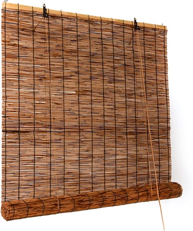 Photo 1 of amboo Shades Blinds for Patio Indoor/Outdoor Porch Privacy Translucent Roll Up Blinds Retro Reed Curtains with Lifter, Brown 23'W X 64'H