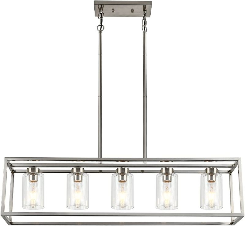 Photo 1 of 
LIGOTFIRE Modern Chandeliers Rectangle Brushed Nickel 5 Light Dining Room Lighting Fixtures Hanging,Kitchen Island Cage Linear Pendant Farmhouse Ceiling...COLOR-BRUSHED NICKEL