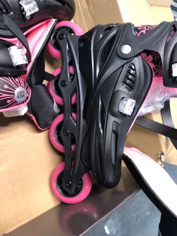 Photo 4 of High Bounce Adjustable Inline Skate for Adults and Kids Lightweight Skates with Smooth Gel Wheels Pink X Large (9-12) - Youth & Adult