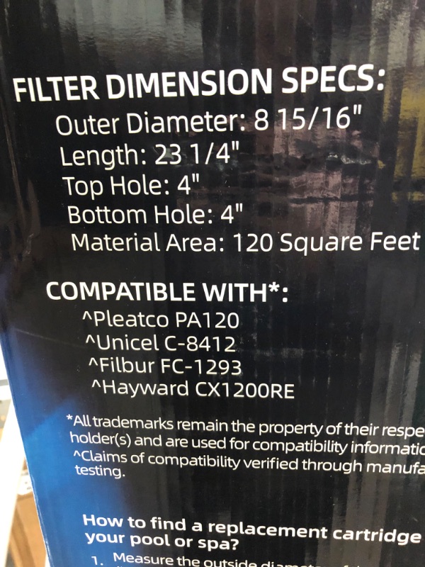 Photo 4 of  PLF120A Swimming Pool Filter Replaces for Unicel C-8412 120Sq.ft Filbur FC-1293 PA120 CX1200RE C1200 Pro Clean 125 817-0125N Hayward C1200 CX1200RE Darlly 81202 1 Pack