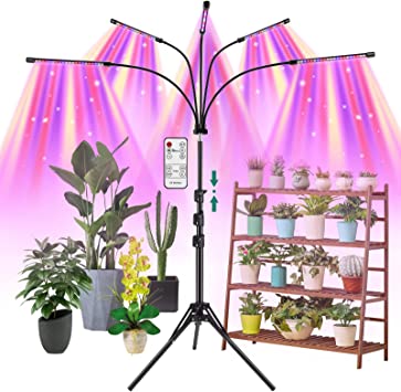 Photo 1 of AMBOR Grow Lights for Indoor Plants with Stand, [5-Heads] Floor Plant Light, 150W Full Spectrum LED Plant Grow Lamp with 4 8 12H Timer, 10 Dimmable Brightness, Remote Control and Auto ON/Off