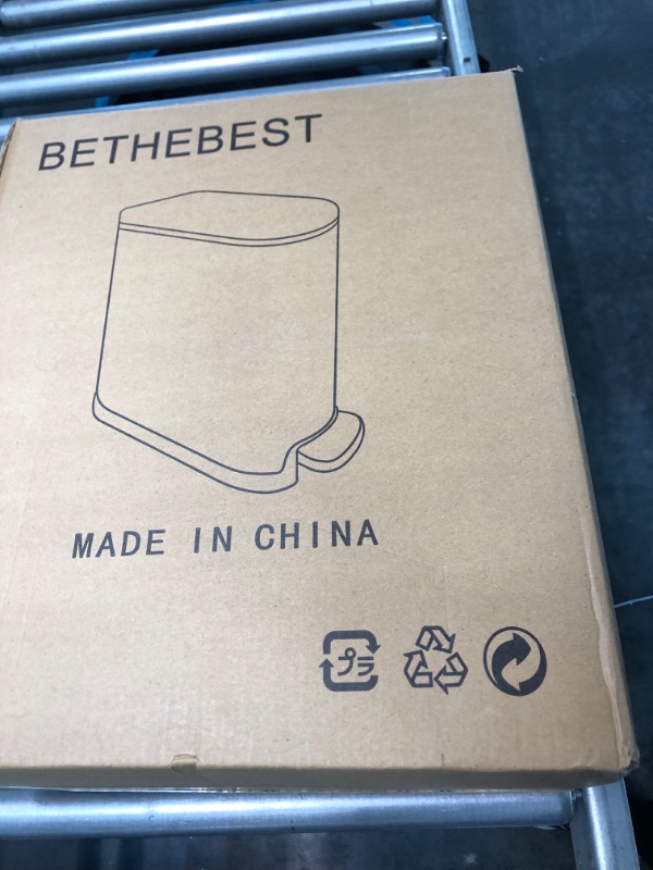 Photo 1 of Bathroom Trash Can with Lid Soft-Close, Slim Wastebasket with Foot Pedal, 1.3 Gal Garbage Can with Inner Wastebasket for Bedroom, Office, Kitchen COLOR--WHITE