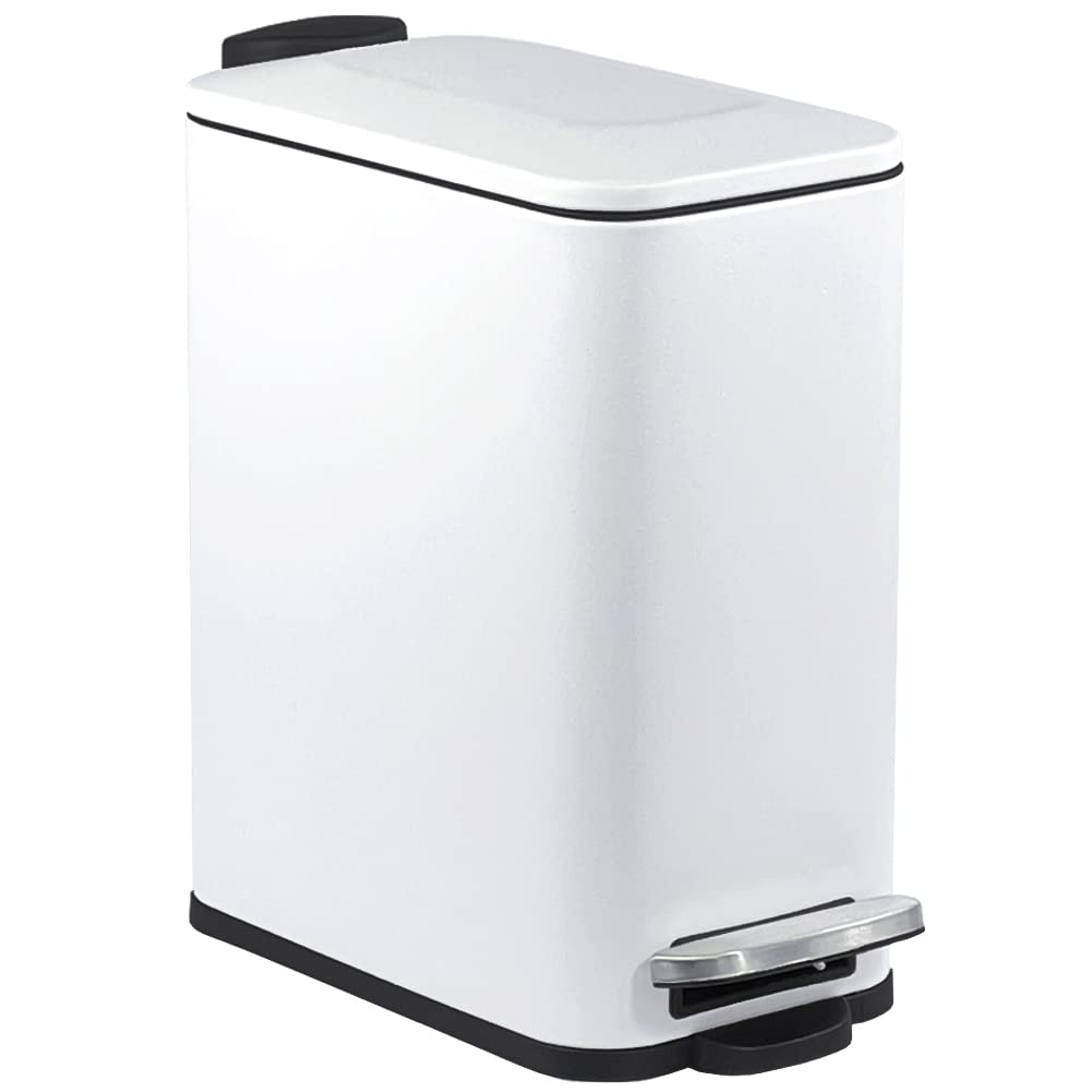 Photo 1 of Bathroom Trash Can with Lid Soft-Close, Slim Wastebasket with Foot Pedal, 1.3 Gal Garbage Can with Inner Wastebasket for Bedroom, Office, Kitchen COLOR--WHITE