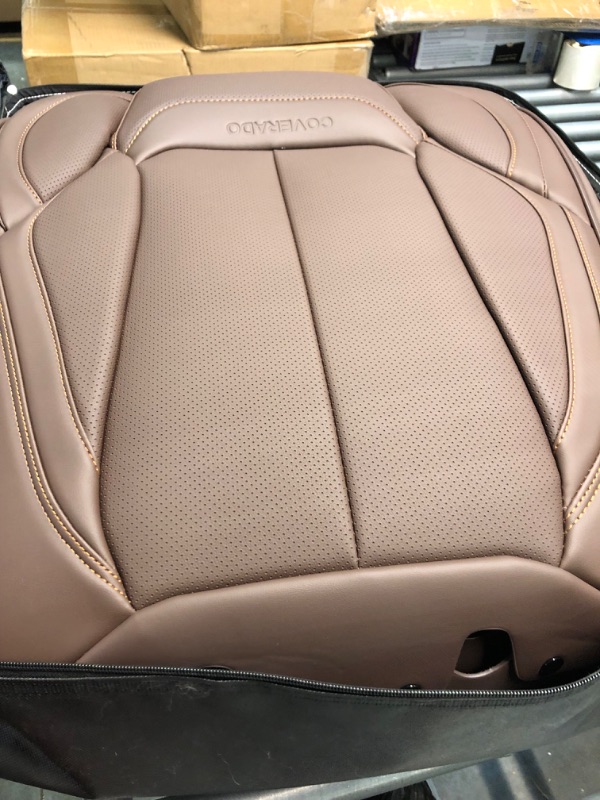 Photo 1 of Coverado Car Seat Covers 5 Pieces, Waterproof Nappa Leather Auto Seat Protectors Full Set, Universal Car Interiors Fit for Most Sedans SUV Pick-up Truck, Brown Brown FullSet