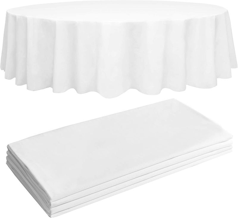 Photo 1 of 84 Inch Round Plastic Tablecloth White Disposable Table Cover Circular Peva Table Cloths for Parties Circle Tablecloth for Wedding Party Holiday Dinner Supplies (24PK)