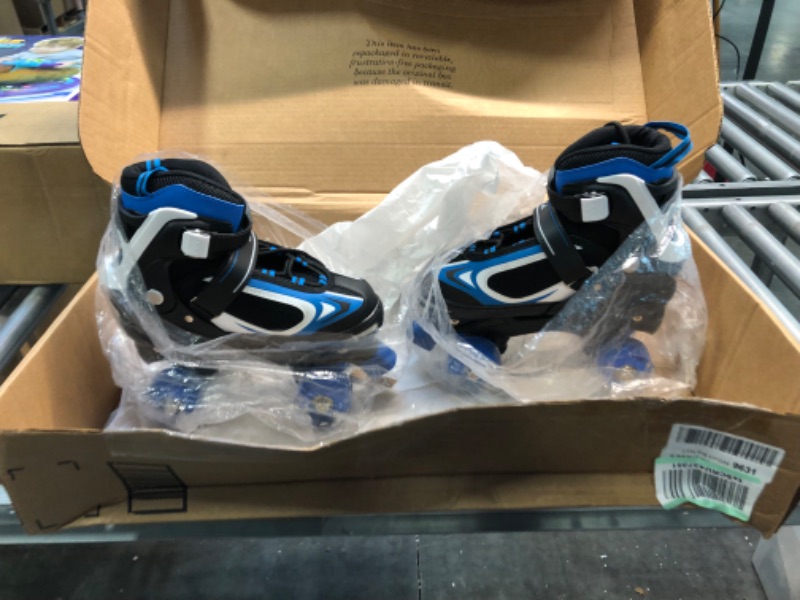 Photo 1 of Mammy Gol Adjustable Roller Skates Black Blue Lighted Wheels Youth Size Large