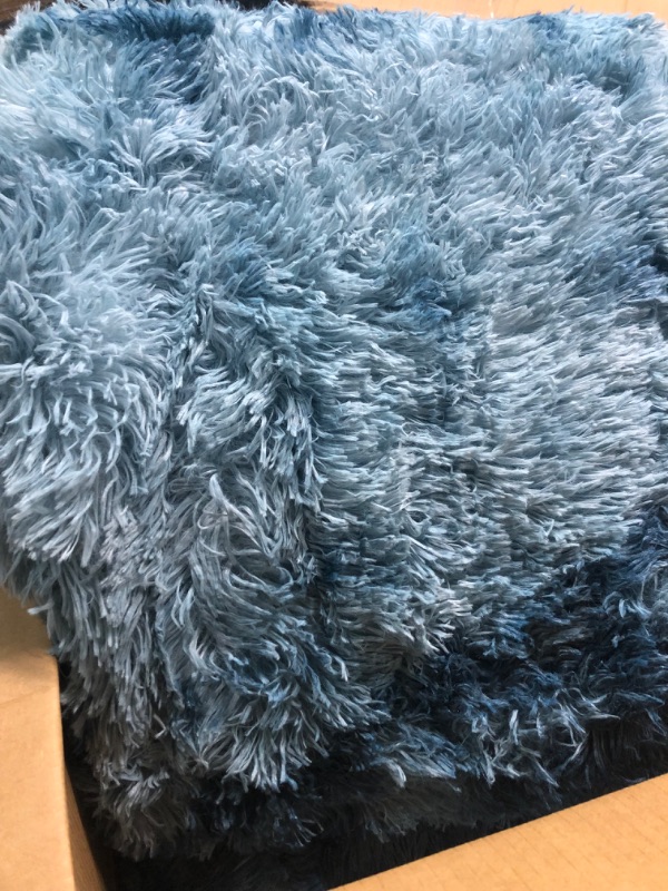 Photo 4 of ANVARUG Fluffy Rugs for Living Room, 5’x8’ Area Rug, Luxurious Shag Carpet Rugs for Bedroom, Anti-Skid Shaggy Rectangular Area Rug, Tie-Dyed Dark Blue 5x8 Feet Tie-dyed Dark Blue