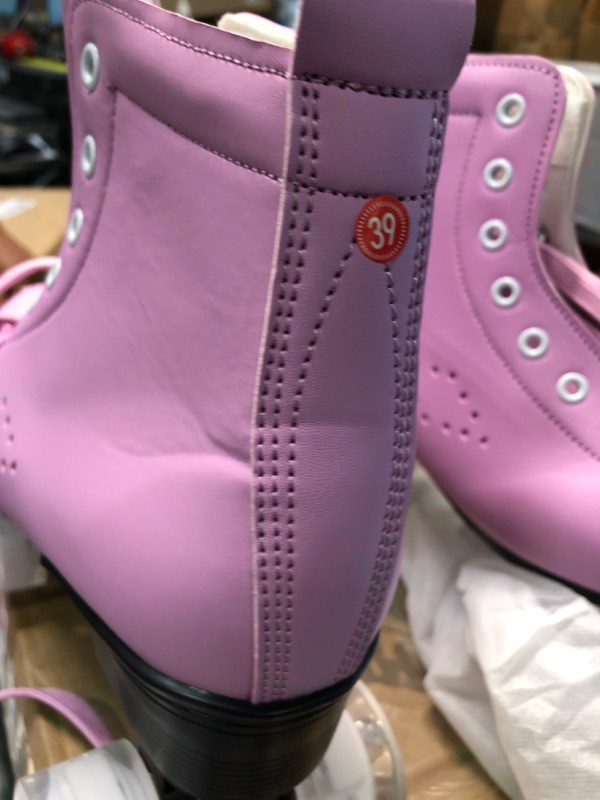 Photo 5 of Women's Roller Skates PU Leather High-top Roller Skates Four-Wheel Roller Skates Shiny Roller Skates with Carry Bag for Girls pink flash wheel 39-Men:6.5-Women:8