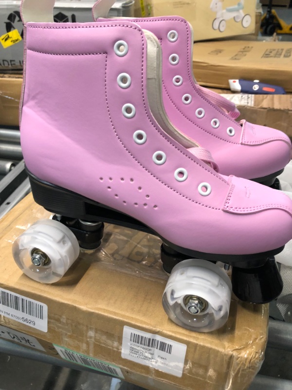 Photo 3 of Women's Roller Skates PU Leather High-top Roller Skates Four-Wheel Roller Skates Shiny Roller Skates with Carry Bag for Girls pink flash wheel 39-Men:6.5-Women:8