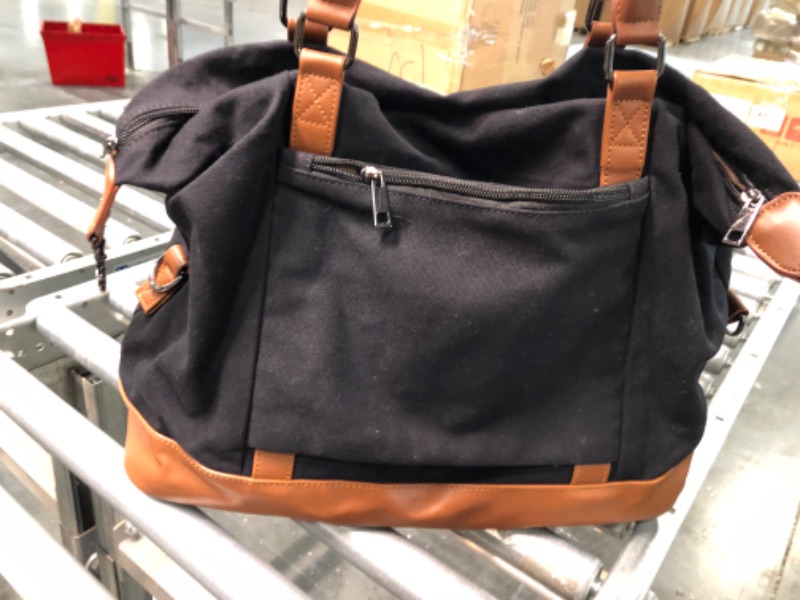 Photo 1 of Bluboon Women Ladies Canvas Weekender Bag Overnight Carry-on Tote Duffel in Trolley Handle Black