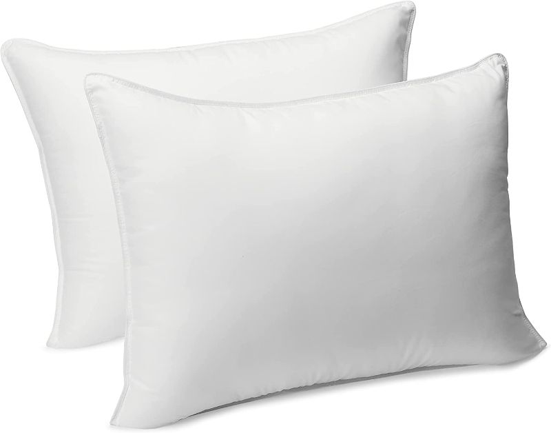 Photo 1 of Amazon Basics Down Alternative Bed Pillows, Medium Density for Back and Side Sleepers - Standard, 2-Pack,white

