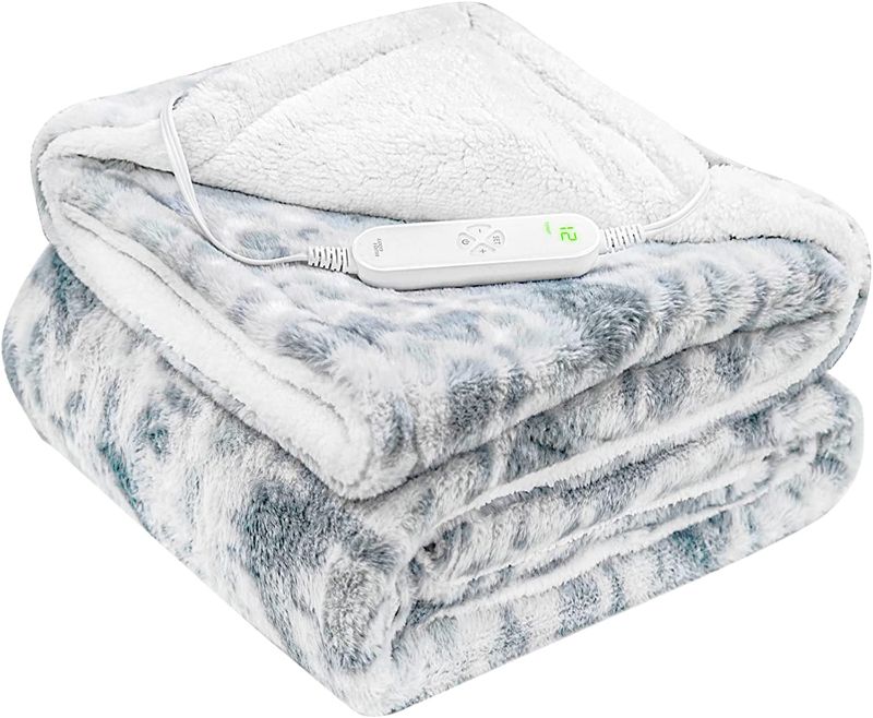 Photo 1 of  Electric Heated and Weighted 2 in1 Blanket — Flannel Material with Premium Glass Beads, with 12 Heat Levels, 8 Timer (Grey Tie dye, 15lb 48''x72'')
