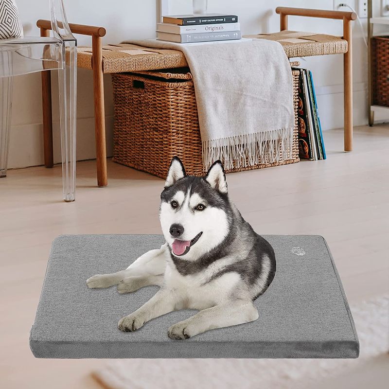 Photo 1 of EMPSIGN Stylish Dog Bed Mat Dog Crate Pad Mattress Reversible (Cool & Warm), Water Proof Linings, Removable Machine Washable Cover, Firm Support Pet Crate Bed for Small to XX-Large Dogs, Grey
