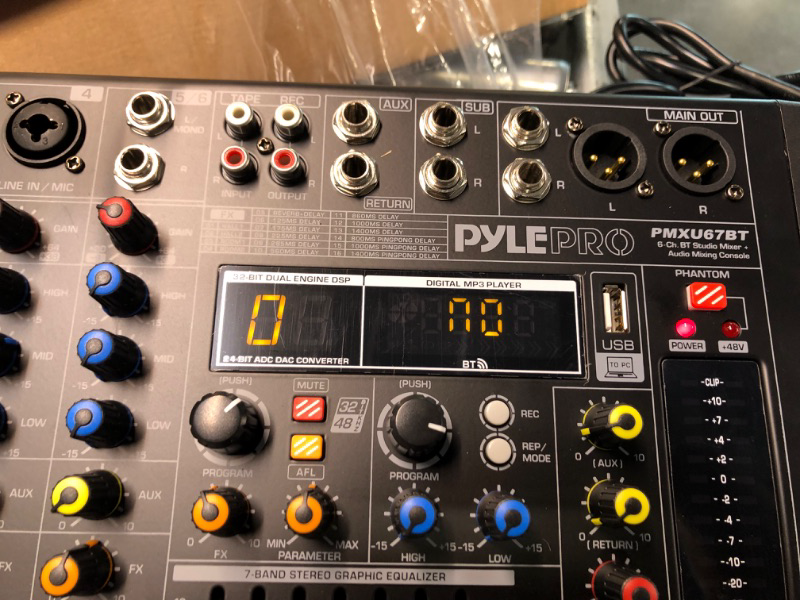 Photo 1 of Pyle 6-Channel Bluetooth Studio Audio Mixer - DJ Sound Controller Interface with USB Drive for PC Recording Input, XLR Microphone Jack, 48V Power, I/O for Professional and Beginners - PMXU67BT 6 Channel Pro Studio Audio Mixer