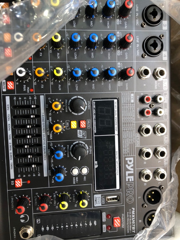 Photo 1 of Pyle 6-Channel Bluetooth Studio Audio Mixer - DJ Sound Controller Interface with USB Drive for PC Recording Input, XLR Microphone Jack, 48V Power, I/O for Professional and Beginners - PMXU67BT 6 Channel Pro Studio Audio Mixer