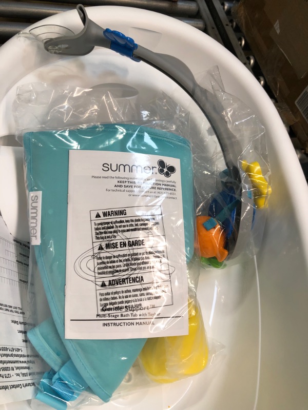 Photo 1 of Summer Gentle Support Multi-Stage Tub with Toys - for Ages 0-24 Months - Includes Soft Support, Toy bar and Bath Toys, A Hook for Storage and Dying, and A Drain Plug, White/Blue, One Size White/Teal