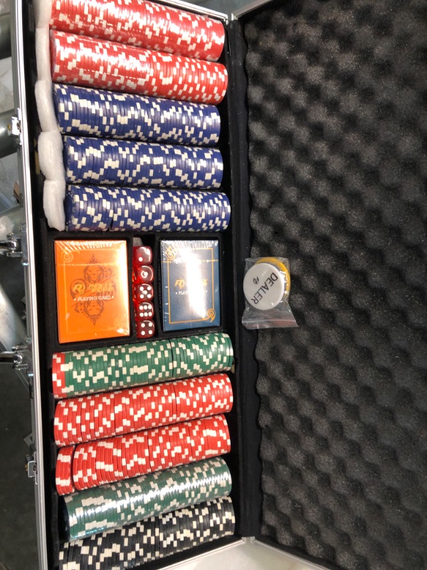 Photo 1 of Rally & Roar Professional 200, 300 or 500 Chips (11.5g) Poker Set with Case - 3 Options - Complete Poker Playing Game Sets with Casino Style Chips, Cards, Dice, Aluminum Color Case & Keys