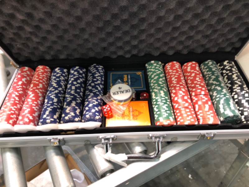 Photo 1 of Rally & Roar Professional 200, 300 or 500 Chips (11.5g) Poker Set with Case - 3 Options - Complete Poker Playing Game Sets with Casino Style Chips, Cards, Dice, Aluminum Color Case & Keys
